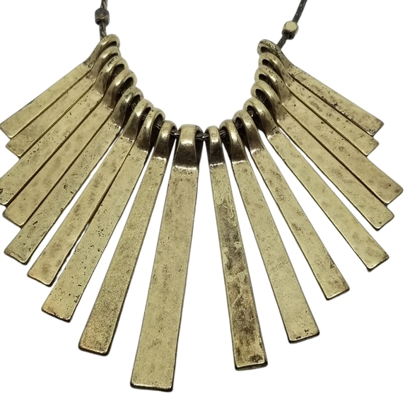 LUCKY BRAND CREAM ENAMEL & GOLD PADDLE FAN BIB STATEMENT LARIAT NECKLACE - Picture 8 of 11